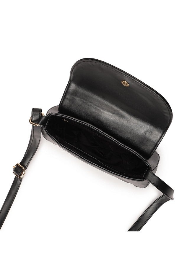 Fastrack Double Compartment Sling Bag | Faux Leather Sling Bag With Magnetic Button Closure | Adjustable Shoulder Strap | Trendy Crossbody Bag For Girls | Trendy Women's Handbags, Black - Image 5