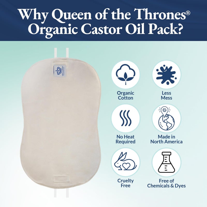 QUEEN OF THE THRONES حزمة زيت الخروع لملكة العروش للكبد (ضغط) - بدون حرارة، أقل فوضى، قابلة لإعادة الاستخدام - قطن عضوي فانيلا، ملائمة مريحة، أحزمة ناعمة مصممة بواسطة طبيب ناتوروباثي (زيت الخروع يباع بشكل منفصل) - Image 3