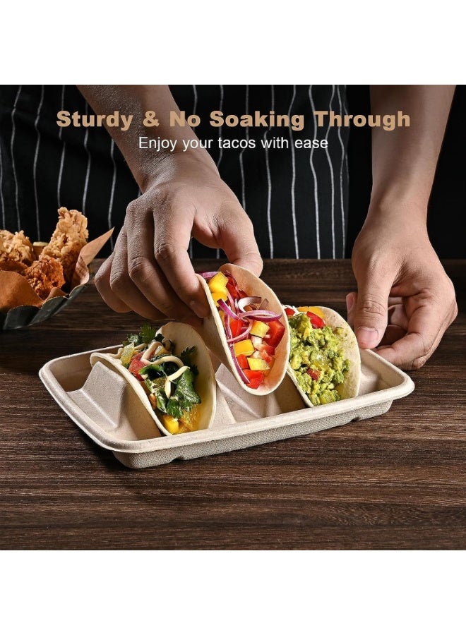 24PCS Disposable Taco Holders for Party, Premium Paper Taco Plates with Dividers, Taco Tray Holder, Taco Stands for 3 Tacos, Taco Bar Serving Set for a Party  - Image 5