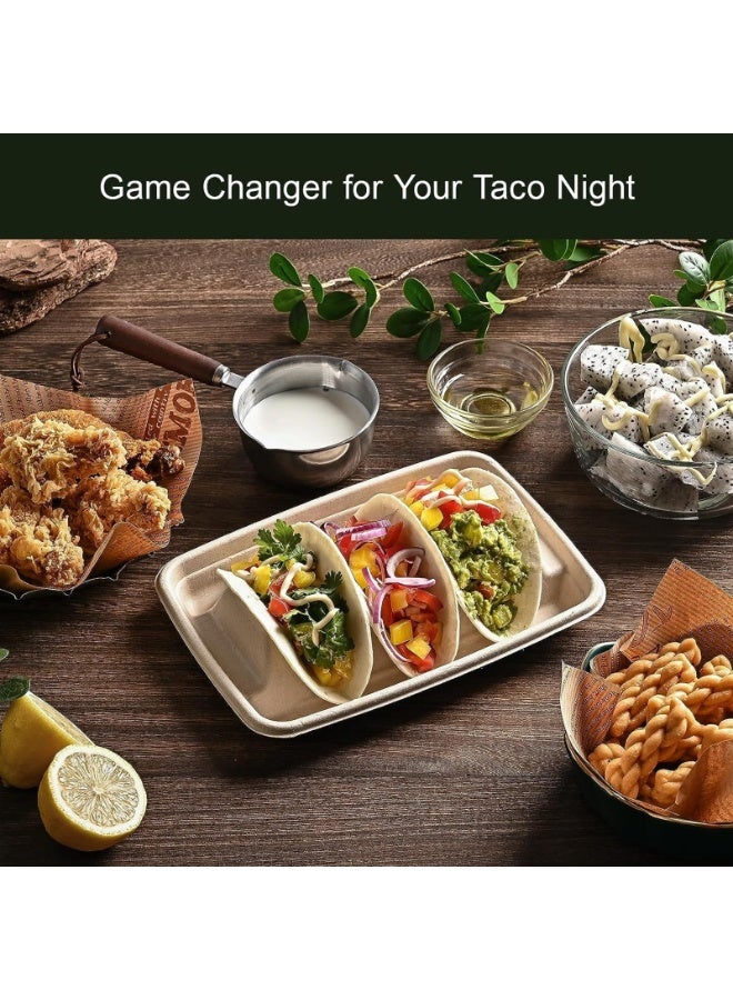 24PCS Disposable Taco Holders for Party, Premium Paper Taco Plates with Dividers, Taco Tray Holder, Taco Stands for 3 Tacos, Taco Bar Serving Set for a Party  - Image 4
