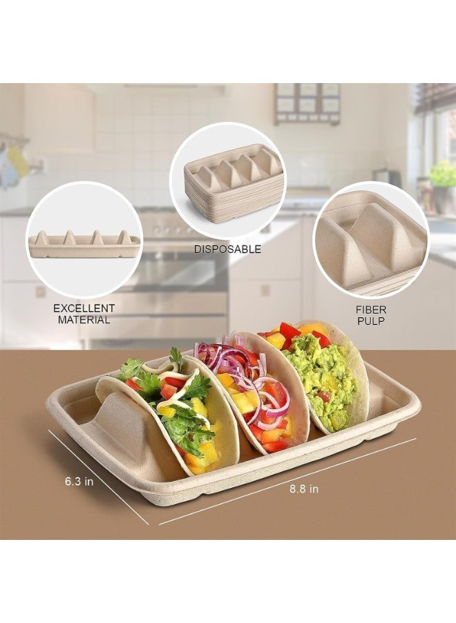 24PCS Disposable Taco Holders for Party, Premium Paper Taco Plates with Dividers, Taco Tray Holder, Taco Stands for 3 Tacos, Taco Bar Serving Set for a Party  - Image 2