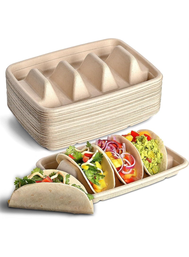 24PCS Disposable Taco Holders for Party, Premium Paper Taco Plates with Dividers, Taco Tray Holder, Taco Stands for 3 Tacos, Taco Bar Serving Set for a Party  - Image 1