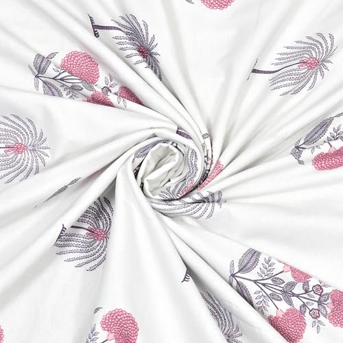DE CAMA Cotton Single Bed Dohar | Hand Block Printed Summer AC Blanket (60 x 90 Inch)| Mulmul Fabric 150 GSM | Soft & Lightweight Comforter for All Seasons | Reversible Design - Pink Palm Tree - Image 5