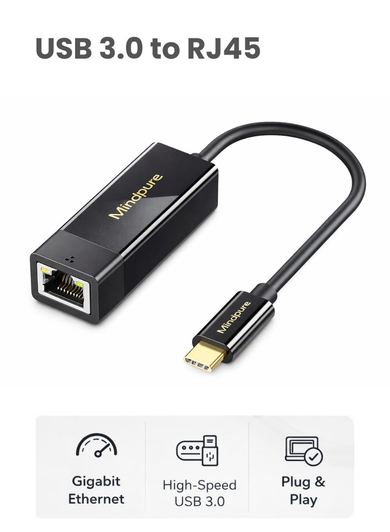 مينديبوريت محول شبكة Mindpure من USB C إلى Ethernet بسرعة 1000 ميجابت، محول RJ45 إلى USB C (Gigabit Ethernet Adapter)، متوافق مع نينتندو سويتش، ستيم ديك، ماك بوك، وويندوز، ثندربولت 4/3 - Image 1