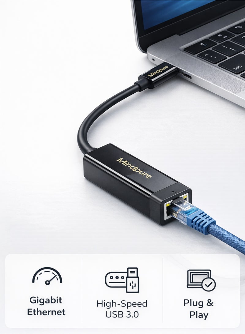 مينديبوريت محول شبكة Mindpure من USB C إلى Ethernet بسرعة 1000 ميجابت، محول RJ45 إلى USB C (Gigabit Ethernet Adapter)، متوافق مع نينتندو سويتش، ستيم ديك، ماك بوك، وويندوز، ثندربولت 4/3 - Image 2