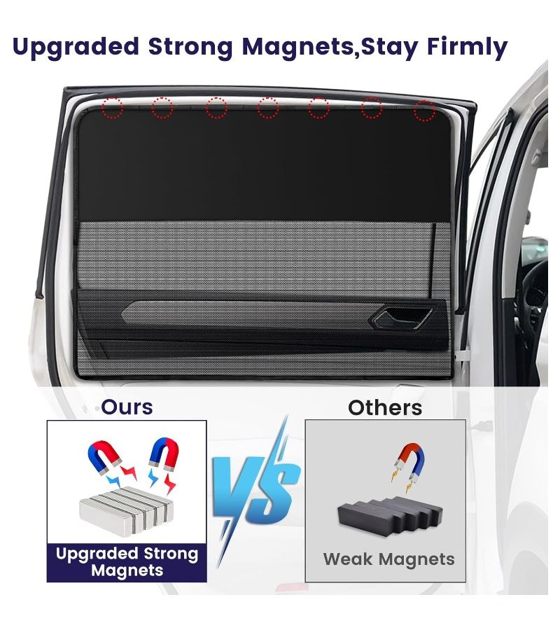 2pcs Magnetic Car Sunshade Set with Half Shade Half Mesh Side Rear Window UV Protection - Image 5