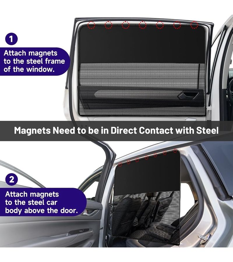 2pcs Magnetic Car Sunshade Set with Half Shade Half Mesh Side Rear Window UV Protection - Image 1