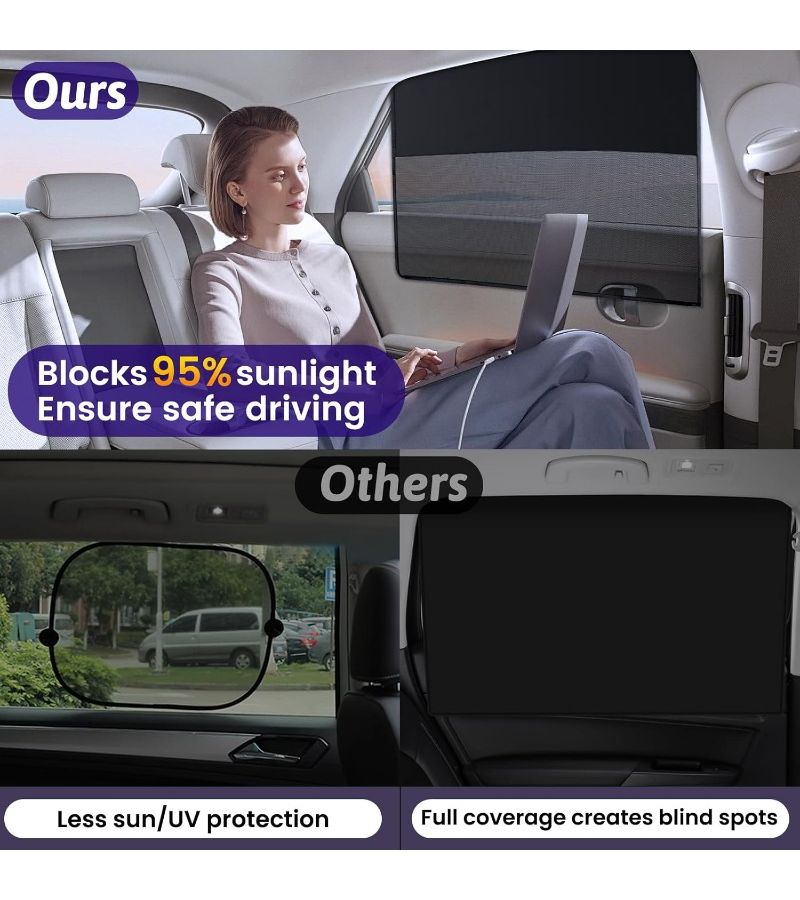 2pcs Magnetic Car Sunshade Set with Half Shade Half Mesh Side Rear Window UV Protection - Image 4