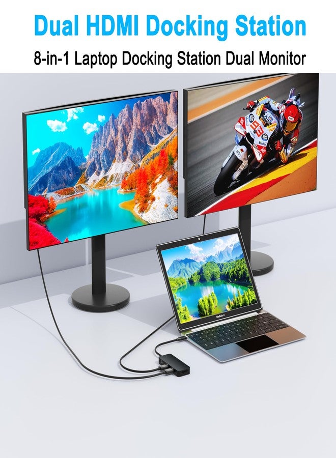 Aibilangose USB C Docking Station Dual Monitor for Dell/HP/Mac Laptop, Dual HDMI Adapter for 2 Monitors, HDMI Splitter for Dual Monitors Extended Display, 8 in 1 USB C Hub Multiport Adapter with HDMI/USB/PD/SD/TF - Image 3