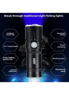 Generic Four-light Source Fishing Light Night Fishing Light White Light Blue Light Purple Light Super Bright 1000 Xenon W Waterproof Charging Strong Light-Color:Fishing Light + USB Data Cable  - Image 3