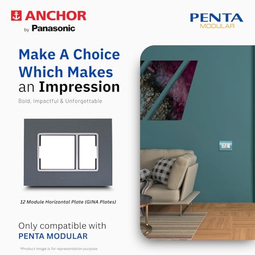Anchor by Panasonic Penta Modular Gina 12 Module Horizontal Cover Plate with Chrome Collar for Switch Board (Black, 65812B) - Image 3