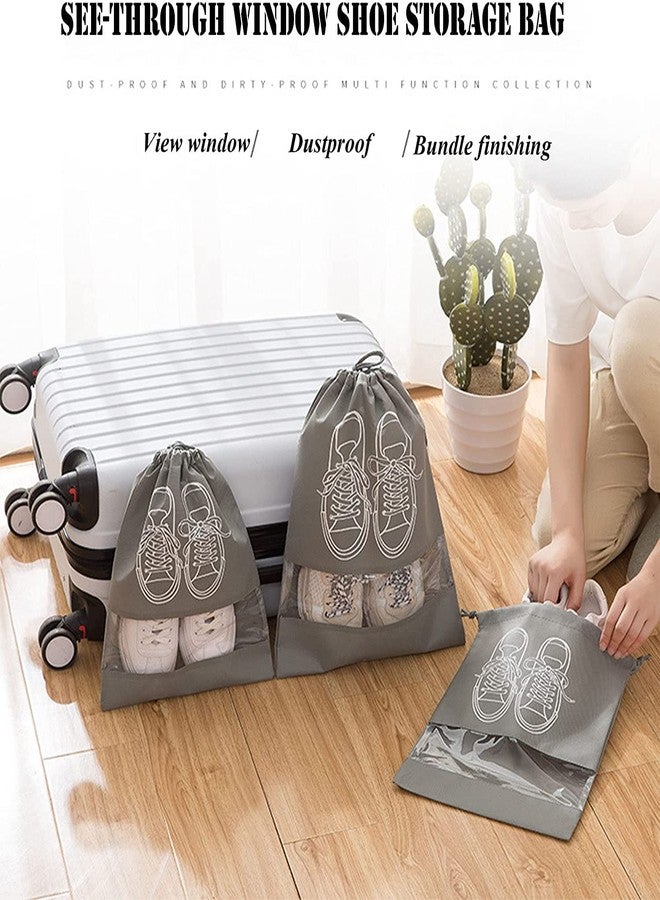 HEXONIQ® Drawstring Transparent Window Travel Shoe Bag, Portable Drawstring Shoes Storage Bag Non-Woven Dust Bag Storage Bag Suitable for Men and Women Daily Home Travel (32 x 44 cm, Grey, 5) - Image 2