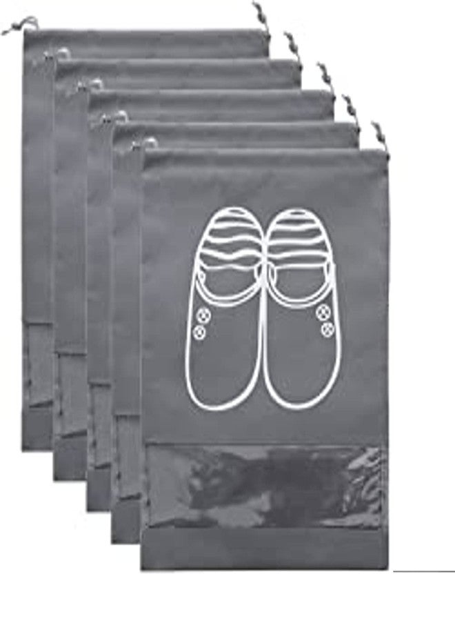 HEXONIQ® Drawstring Transparent Window Travel Shoe Bag, Portable Drawstring Shoes Storage Bag Non-Woven Dust Bag Storage Bag Suitable for Men and Women Daily Home Travel (32 x 44 cm, Grey, 5) - Image 1