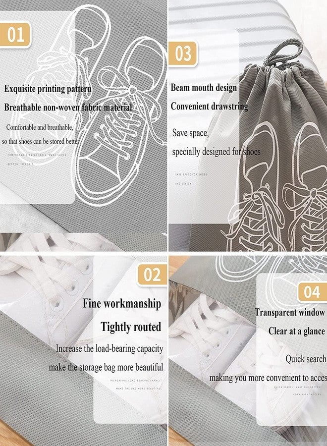 HEXONIQ® Drawstring Transparent Window Travel Shoe Bag, Portable Drawstring Shoes Storage Bag Non-Woven Dust Bag Storage Bag Suitable for Men and Women Daily Home Travel (32 x 44 cm, Grey, 5) - Image 4