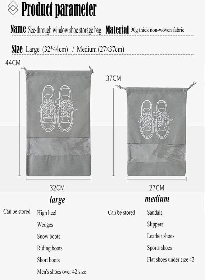 HEXONIQ® Drawstring Transparent Window Travel Shoe Bag, Portable Drawstring Shoes Storage Bag Non-Woven Dust Bag Storage Bag Suitable for Men and Women Daily Home Travel (32 x 44 cm, Grey, 5) - Image 3
