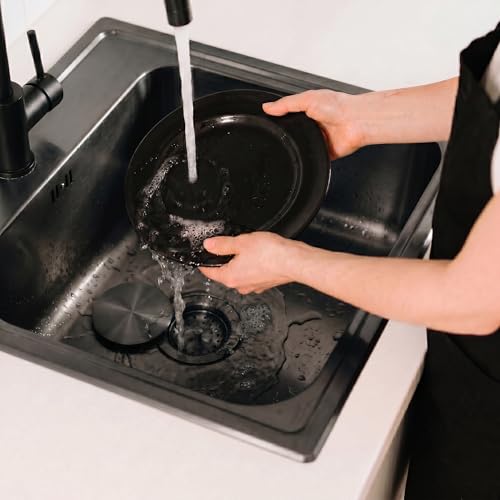 LQS Kitchen Sink Drain Assembly, Sink Drain Basket Strainer, Stainless Steel Removable Sink Strainer Basket and Stopper with Decor Flat Cover 3-1/2-inches (Black with Cover) - Image 2