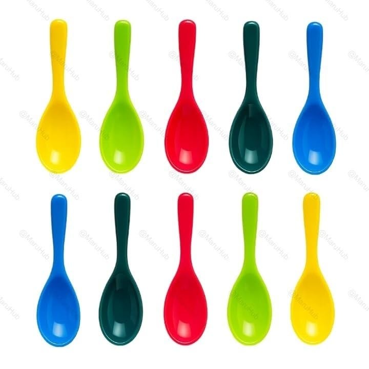 MaruHub 10Pcs Mini Plastic Spoons for Masala Jar, Multicolor Reusable Kitchen Spice Condiment Scoops, Small Baby Food & Candy Spoon Set, Non-Toxic BPA-Free Spoons for Home & Cooking (Small) - Image 1
