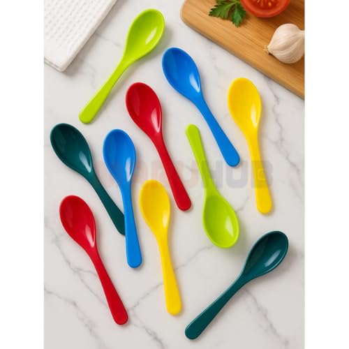 MaruHub 10Pcs Mini Plastic Spoons for Masala Jar, Multicolor Reusable Kitchen Spice Condiment Scoops, Small Baby Food & Candy Spoon Set, Non-Toxic BPA-Free Spoons for Home & Cooking (Small) - Image 2