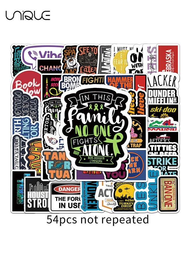 Unique 54Pcs English Letter Doodle Stickers，Vinyl Waterproof Stickers for Water Bottles Laptop Phone Computer Guitar, Gifts for Teens, Girls, Fans  - Image 1