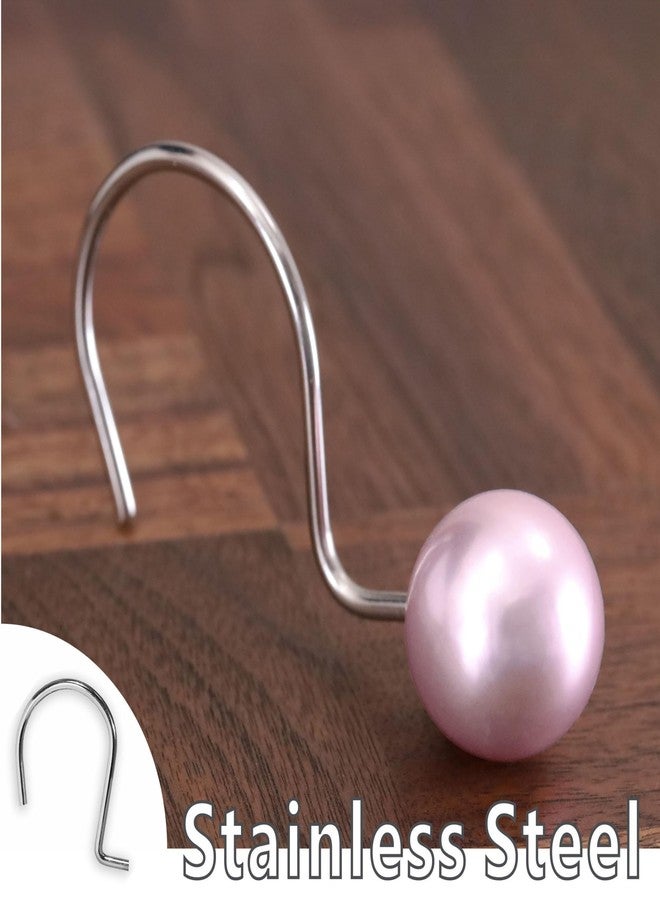 Popkozzi Blush Pink Shower Curtain Hooks: 12 Pcs Elegant Pearl Design Rustproof Stainless Steel Rings - Stylish Coquette Bathroom Accessories & Gift for Women Moms Girls Lovers of Farmhouse Boho Vintage Décor - Image 5