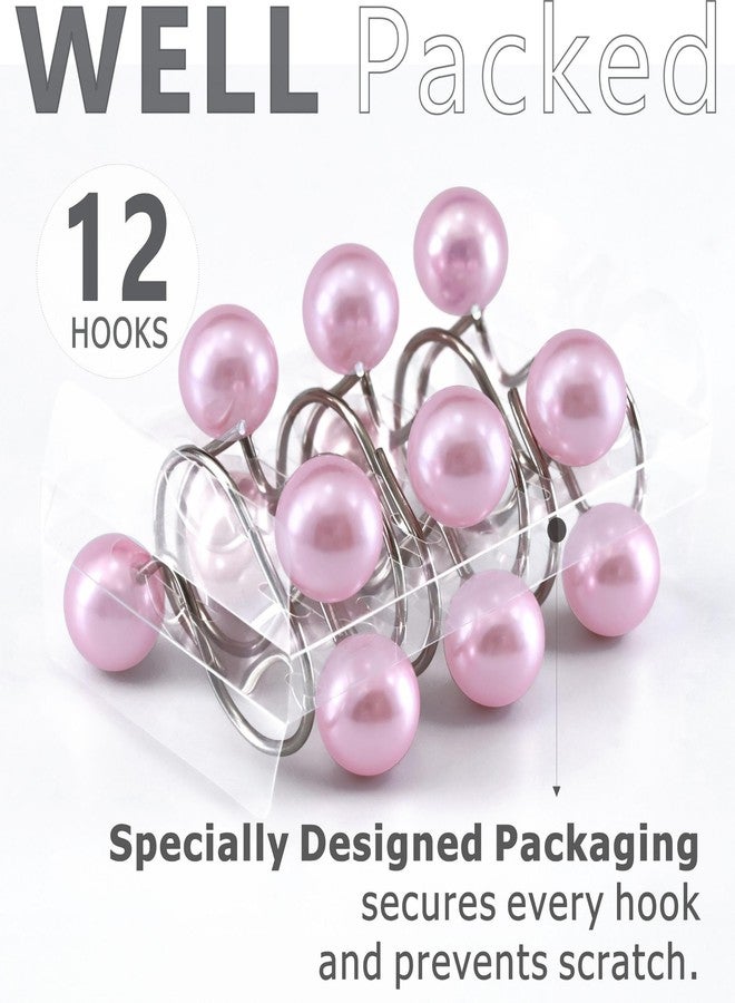 Popkozzi Blush Pink Shower Curtain Hooks: 12 Pcs Elegant Pearl Design Rustproof Stainless Steel Rings - Stylish Coquette Bathroom Accessories & Gift for Women Moms Girls Lovers of Farmhouse Boho Vintage Décor - Image 4