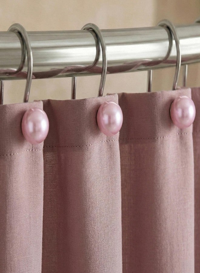 Popkozzi Blush Pink Shower Curtain Hooks: 12 Pcs Elegant Pearl Design Rustproof Stainless Steel Rings - Stylish Coquette Bathroom Accessories & Gift for Women Moms Girls Lovers of Farmhouse Boho Vintage Décor - Image 1