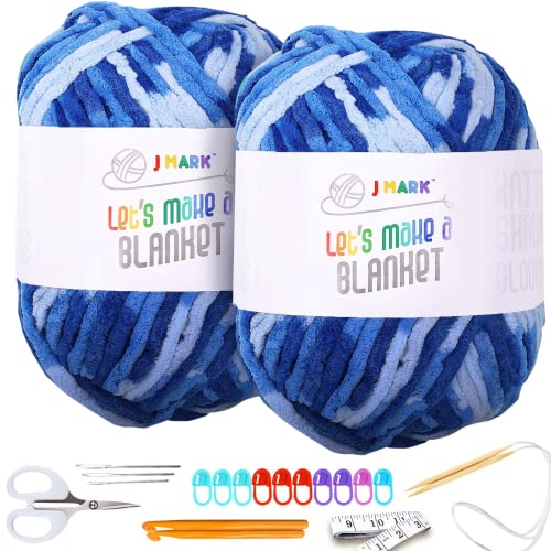 J MARK Chunky Blanket Yarn for Knitting 437 yd 28 oz 800 g  Crocheting Thick Yarn Balls Circular Knitting Needle Crochet Hooks Measuring Tape Scissors Pins Blunt Metal Needles Manual