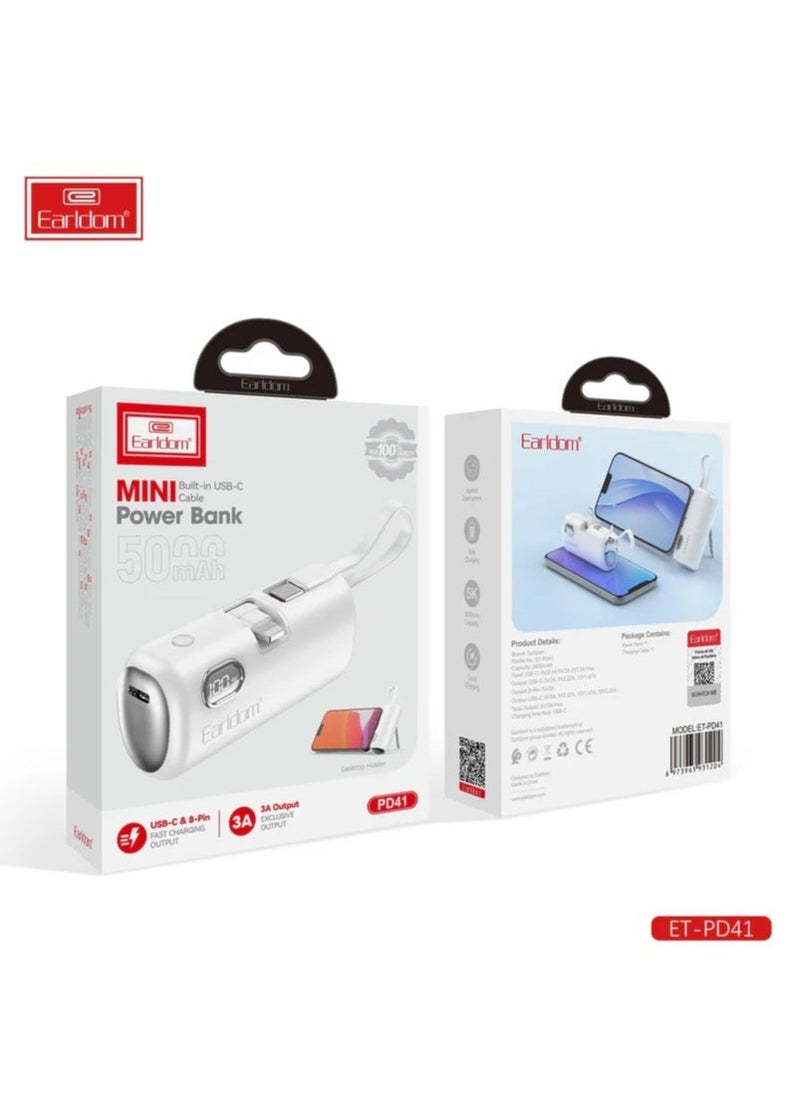 Earldom Mini 5000mAh 22.5W Powerbank PD41 | Compact & Fast Charging Portable Power Bank for Smartphones, Tablets, and More | Lightweight Design, USB-C & USB-A Ports - Image 3