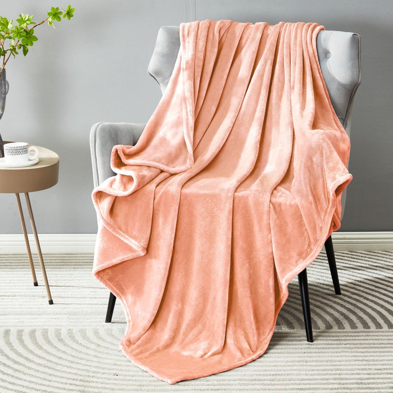 DREAMNINE Super Soft Fuzzy Fleece Throw Blanket for Couch Sofa 50 x 60 Decorative Solid Lightweight Velvet Blanket for Chair Cozy Accent Shaggy Micro Plush Flannel Blankets for Bedroom Dorm Peach