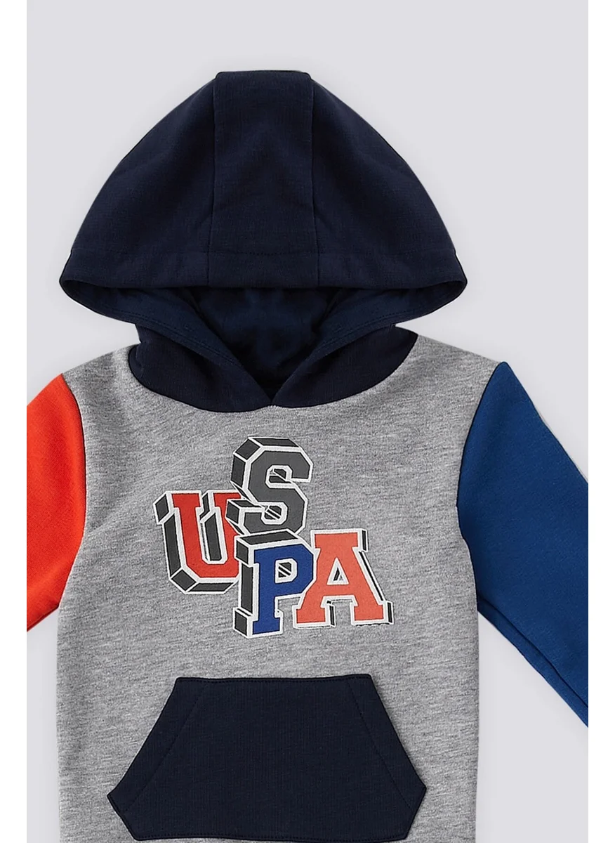U.S. Polo Assn. U.S. Polo Assn Gray Melange Kangaroo Pocket Hooded Baby 2 Piece Set