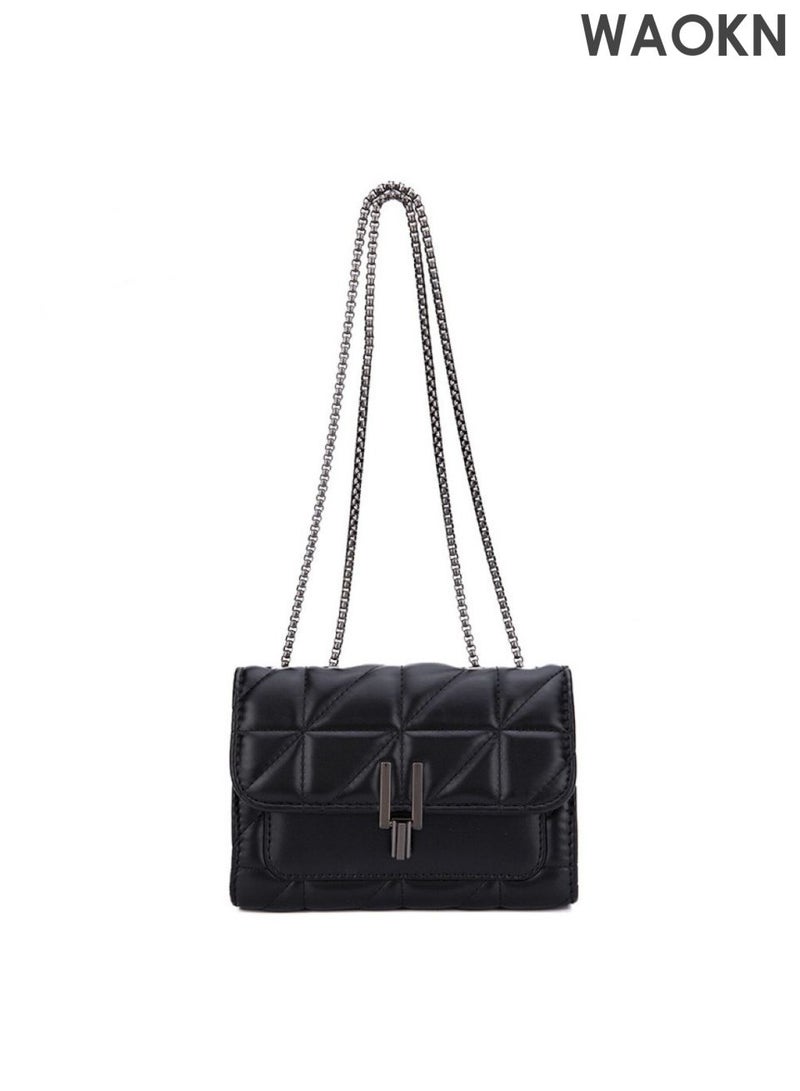 دبليو أيه أو كي أن حقيبة كتف للنساء والرجال، حقيبة كروس بودي متعددة الاستخدامات، حقيبة صغيرة بسلسلة من جلد البولي يوريثان، حقيبة كتف عصرية، حقيبة كروس بودي مطرزة بنمط ماسي، مناسبة للعمل والتسوق، للجنسين، لون أسود. - Image 4