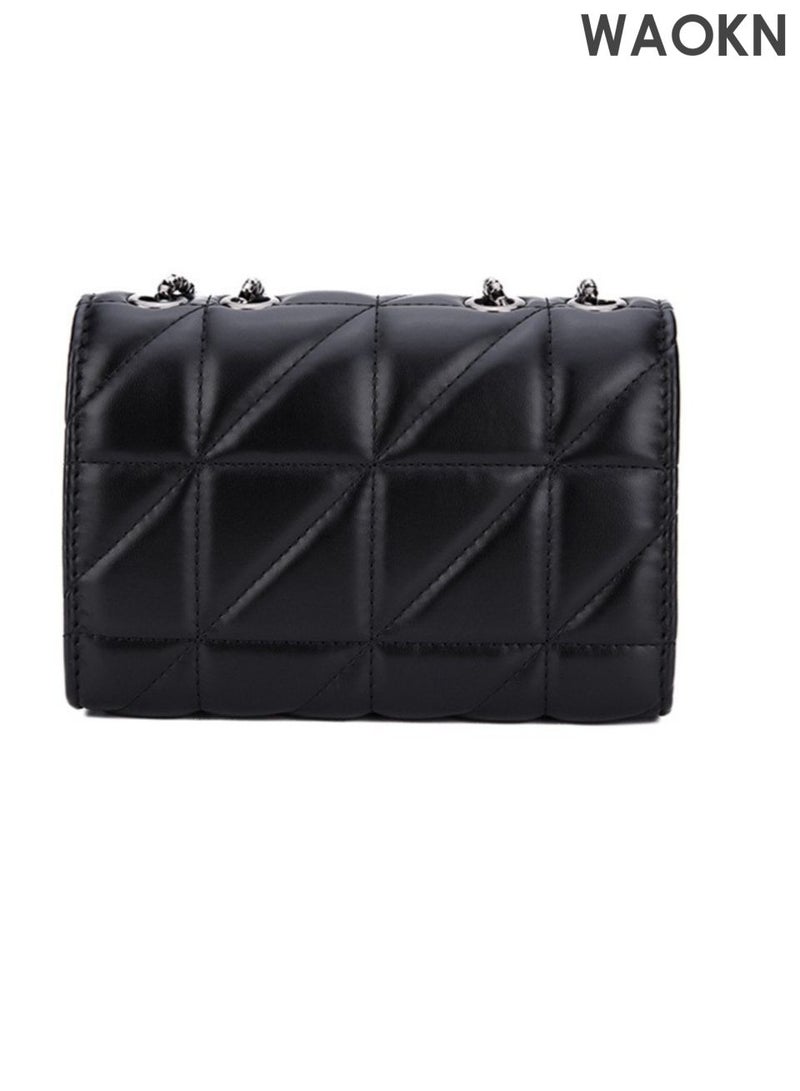 دبليو أيه أو كي أن حقيبة كتف للنساء والرجال، حقيبة كروس بودي متعددة الاستخدامات، حقيبة صغيرة بسلسلة من جلد البولي يوريثان، حقيبة كتف عصرية، حقيبة كروس بودي مطرزة بنمط ماسي، مناسبة للعمل والتسوق، للجنسين، لون أسود. - Image 5