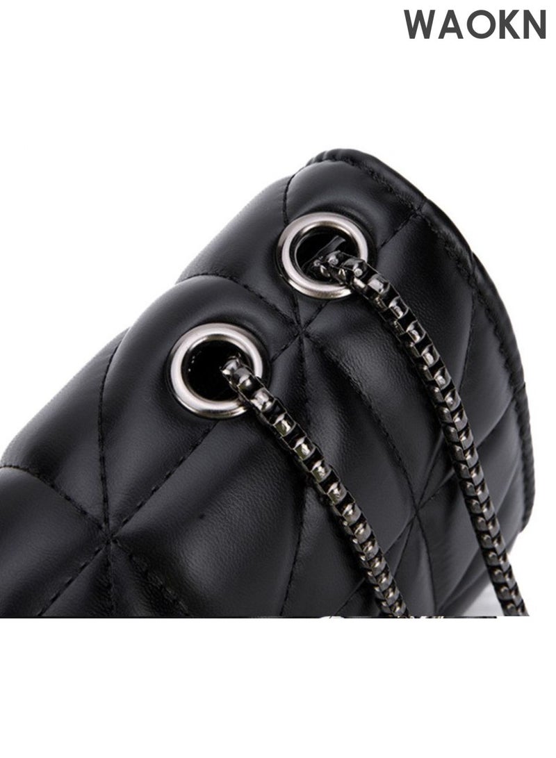 دبليو أيه أو كي أن حقيبة كتف للنساء والرجال، حقيبة كروس بودي متعددة الاستخدامات، حقيبة صغيرة بسلسلة من جلد البولي يوريثان، حقيبة كتف عصرية، حقيبة كروس بودي مطرزة بنمط ماسي، مناسبة للعمل والتسوق، للجنسين، لون أسود. - Image 3