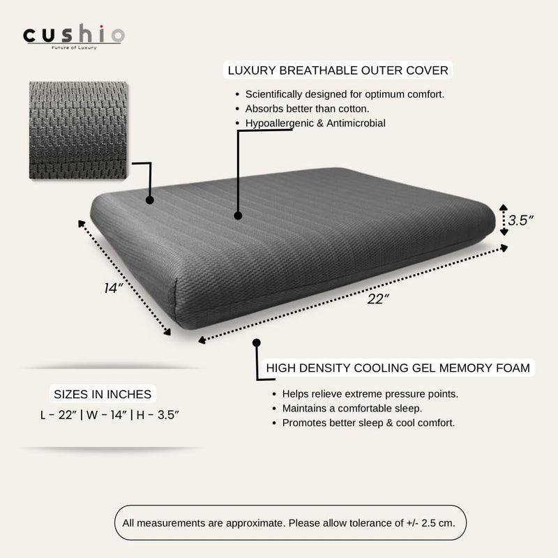 CUSHIO Memory Foam Pillow - 22"x14"x3.5" Inches (Pack of 3) Orthopedic Bed Pillow for Neck & Shoulder Pain Relief - Wake Up Refreshed - Free Pillow Cover (Grey) - Image 3