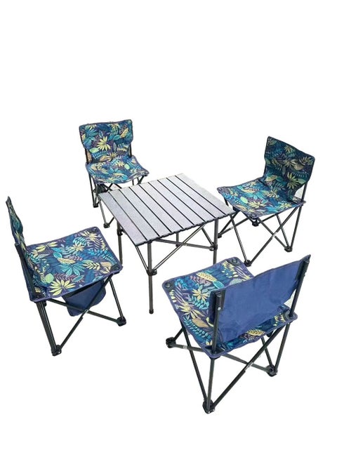 5PCS Folding Table and Chairs Set, Portable Picnic Long Table with 4 Seats ,Camping Table with Easy Carrying Bag, Lightweight Folding Egg Roll Table and Chair Set for Outdoor Camping Picnic BBQ, Party and Dining