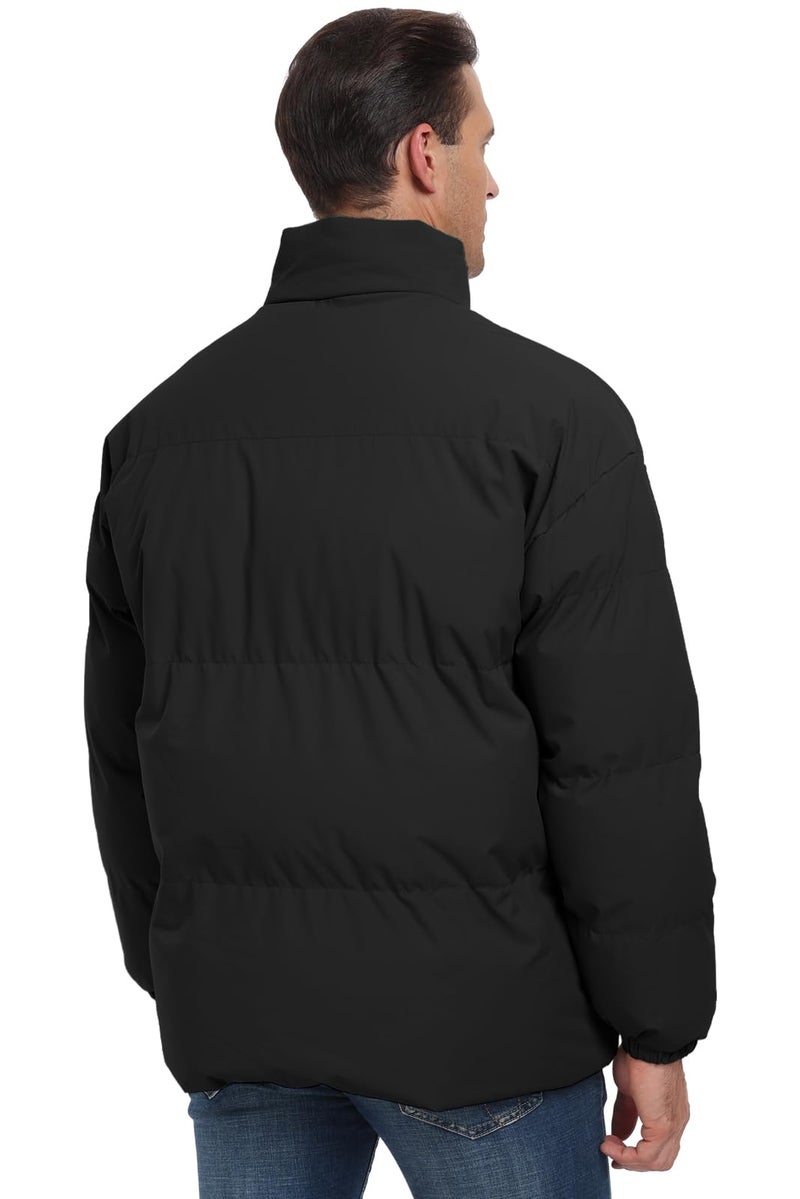 PEGENO Mens Winter Padded Jacket Full Zipper Bread Jacket Stand Collar Windproof Coat,Black,XL - Image 5