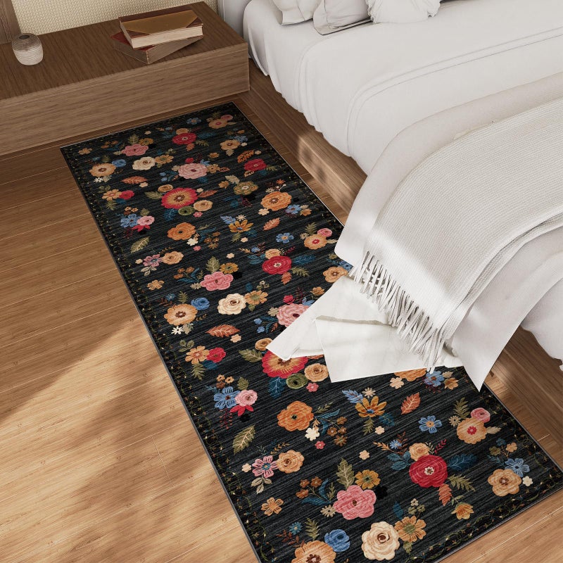 palohom Machine Washable Rug Runners for Hallways: 2'6"x8' Kitchen Runner Rug Non Slip Low Pile Soft Faux Wool Floral Floor Rug Non Shedding Carpet Runners for Entryway Bedroom Hallway Living Room Farmhouse - Image 2