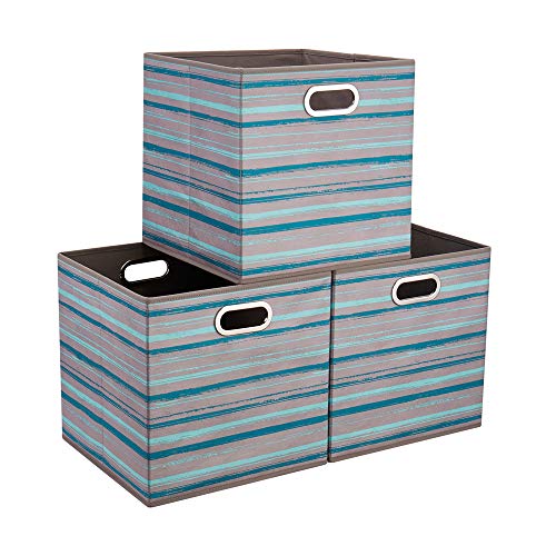 HSDT3 Cube Storage Bins Teal Stripes Gradient Lines 10.5x10.5x11 Inch Foldable Whale Coastal Print Fabric Half Storage Basketes for Home Organizers Storage Drawer,QY-SC12-3,Navy Blue-Whale(Set of 6) - Image 1