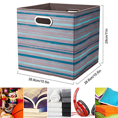 HSDT3 Cube Storage Bins Teal Stripes Gradient Lines 10.5x10.5x11 Inch Foldable Whale Coastal Print Fabric Half Storage Basketes for Home Organizers Storage Drawer,QY-SC12-3,Navy Blue-Whale(Set of 6) - Image 3