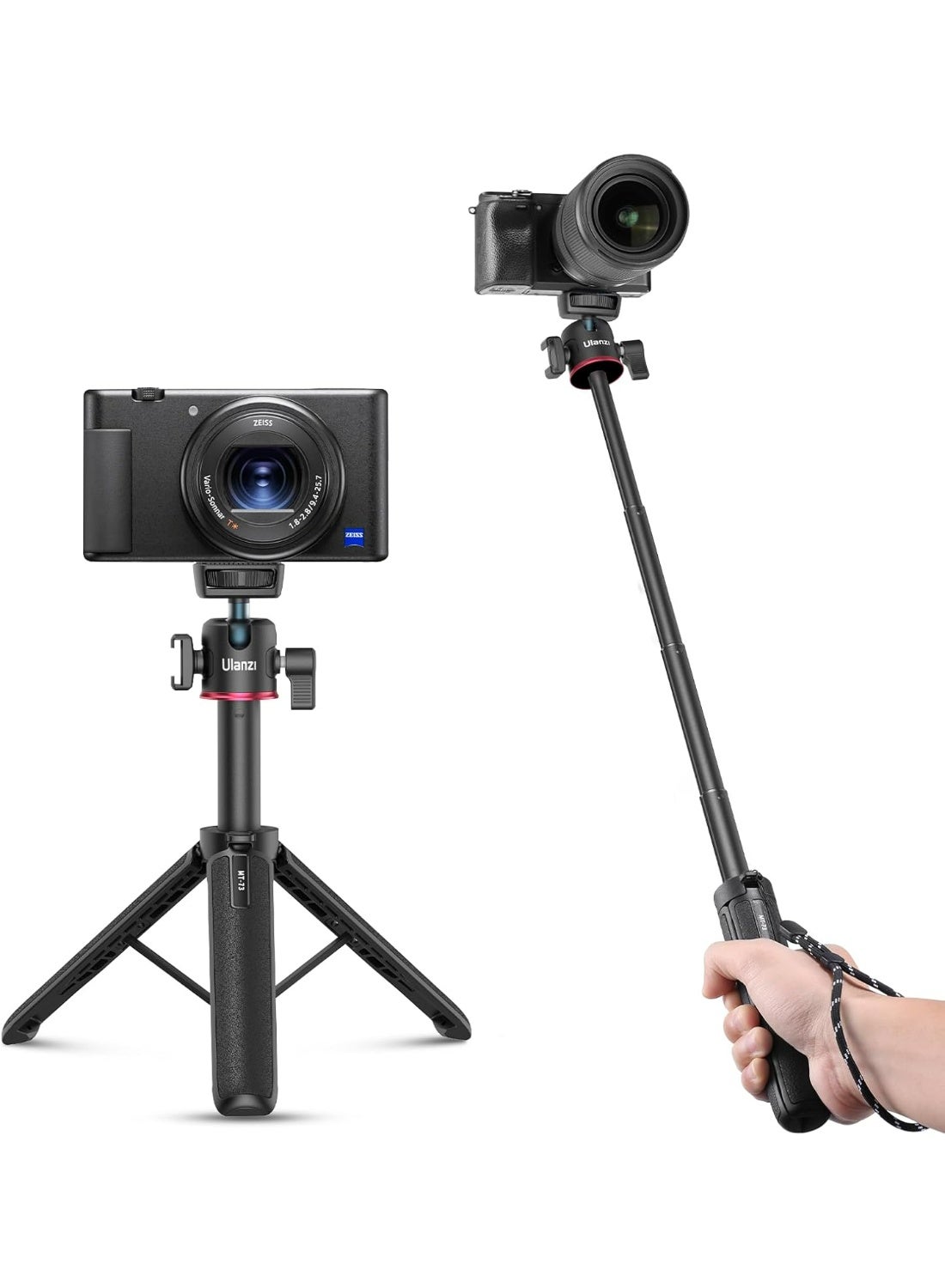 ULANZI MT-73 Extension Pole Tripod, Mini Selfie Stick Tripod Stand Handle Grip for Webcam Canon G7X Mark III Sony ZV-1 RX100 VII A6400 A6600 Cameras Vlogging