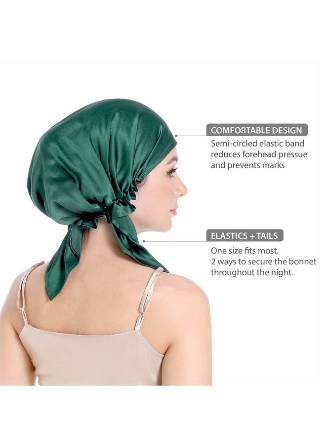 SissiLita - 100% Silk Bonnet For Sleeping Hair Bonnet With Tie Band Large Silk Sleep Cap For Curly Hair Silk Hair Wrap For Hair Care Emerald - Image 1