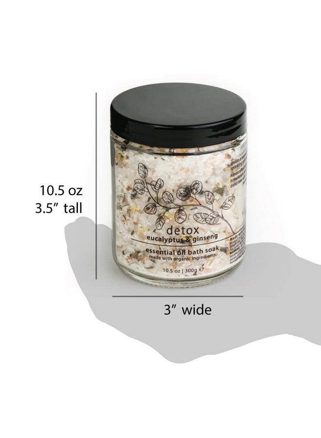 Detox Essential Oil Bath Soak | Naturally Soothing Mineral Sea Salt And Botanicals | 10.5 Oz Jar | Eucalyptus & Ginseng