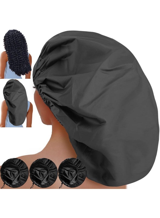 SHEOMERN Heomern 3 Pcs Super Jumbo Adjustable Satin Lined Shower Caps For Long Hair & Braids Extra Large Shower Cap For Women & Men Reusable Xl With Waterproof Edge For Dreadlocks Locs (Black) - Image 1