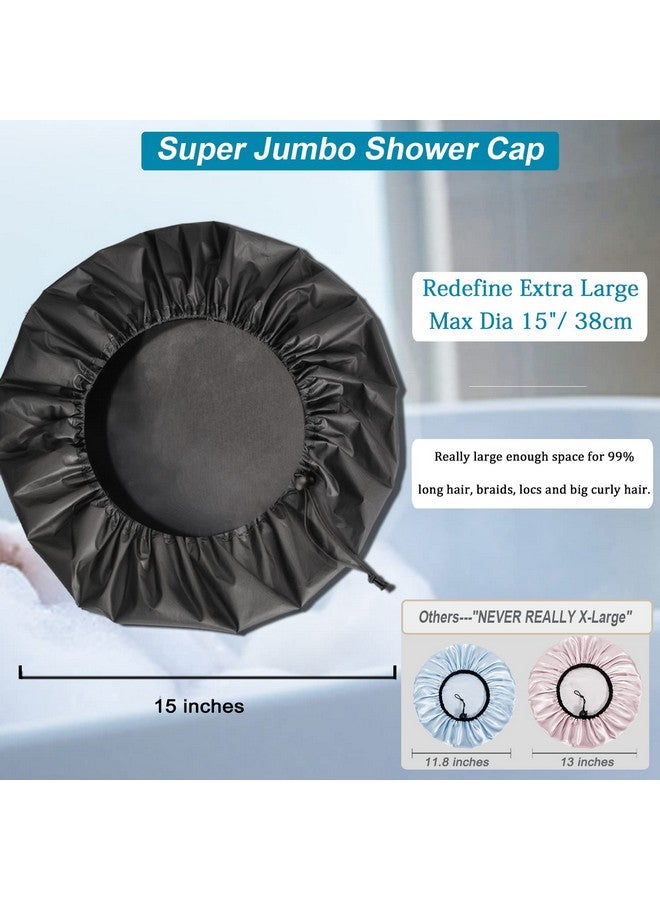 SHEOMERN Heomern 3 Pcs Super Jumbo Adjustable Satin Lined Shower Caps For Long Hair & Braids Extra Large Shower Cap For Women & Men Reusable Xl With Waterproof Edge For Dreadlocks Locs (Black) - Image 3