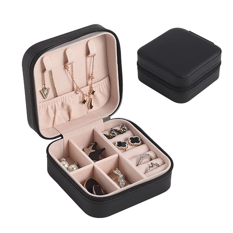 Mini Jewelry Travel Case, Small Travel Jewelry Organizer, Travel Portable Jewelry Case for Ring, Pendant, Earring, Necklace, Bracelet Organizer Storage Holder Boxes (Black)