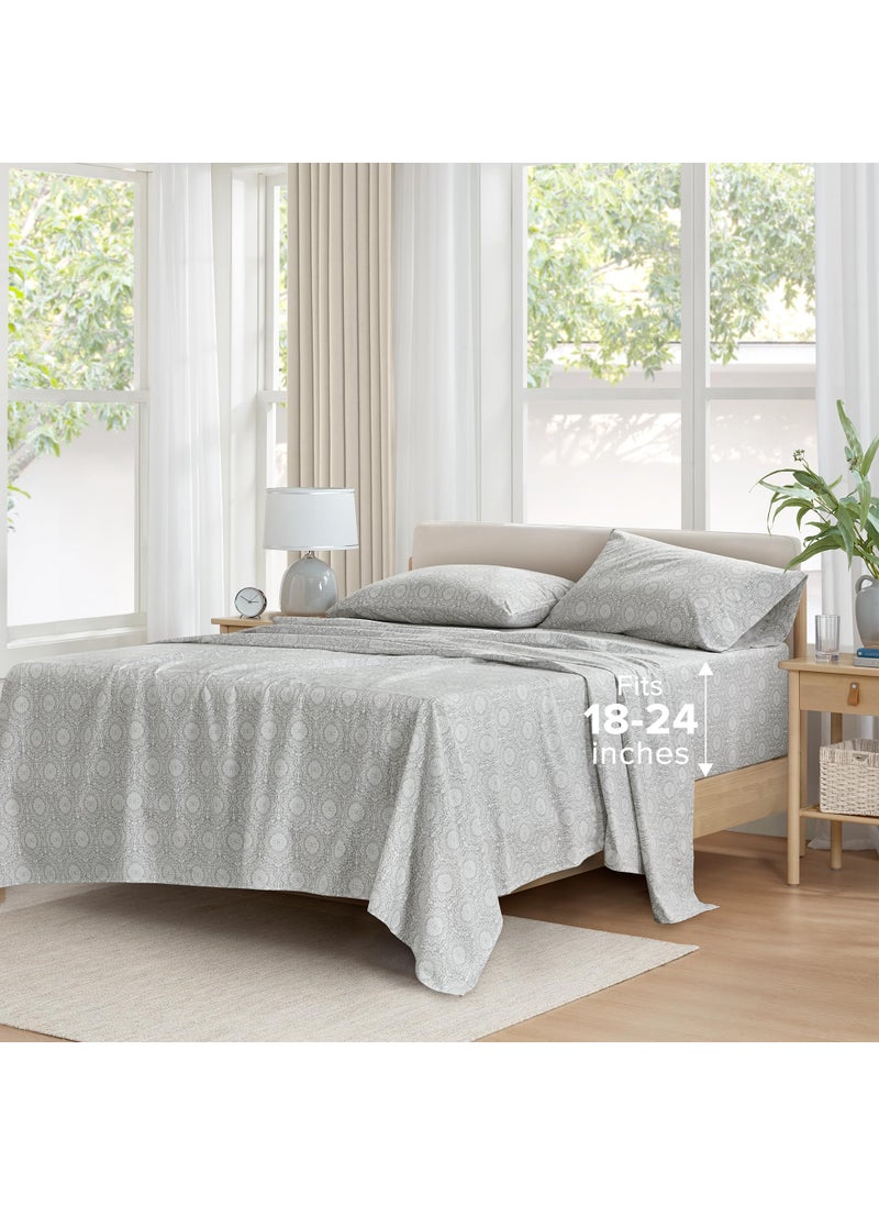 Comfort Spaces Comfort Spaces Extra Deep Pocket Sheets  100% Cotton Sheets King Fits up to 24"" Mattress  Breathable  Naturally Cool Cotton Sheets  Soft Cotton Sheets  All Seasons Sheet Set  Adelia Grey 4 Piece  - Image 1