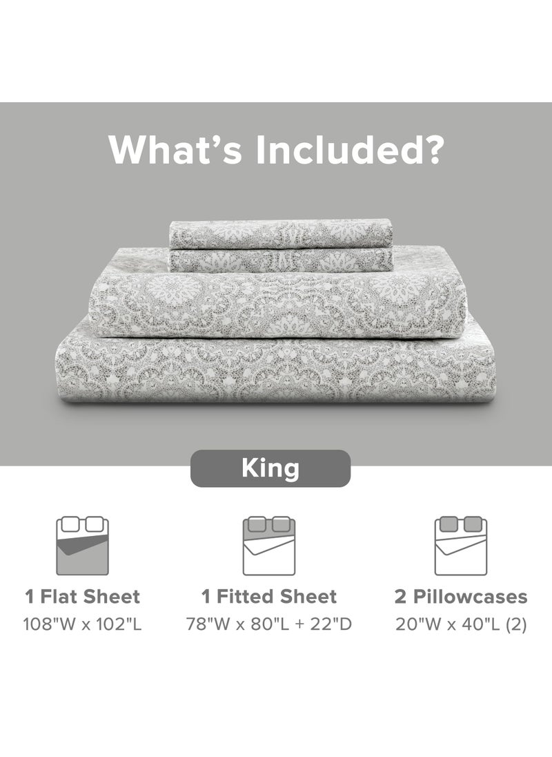 Comfort Spaces Comfort Spaces Extra Deep Pocket Sheets  100% Cotton Sheets King Fits up to 24"" Mattress  Breathable  Naturally Cool Cotton Sheets  Soft Cotton Sheets  All Seasons Sheet Set  Adelia Grey 4 Piece  - Image 3