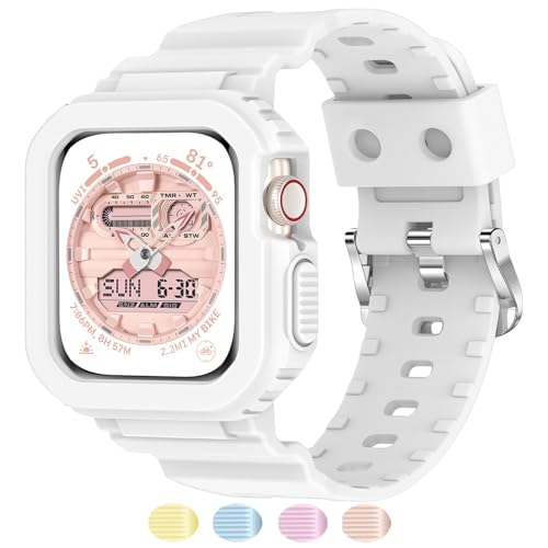 XYF Compatible for Crystal Clear Apple Watch Bands, 45mm 44mm 42mm Bumper Case for Men Women Jelly Sport Cover Strap for iWatch Ultra 3 2 Series 11 10 9 8 7 SE 6 5 4 3 (Matte White, 42/44/45) - Image 1