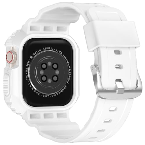 XYF Compatible for Crystal Clear Apple Watch Bands, 45mm 44mm 42mm Bumper Case for Men Women Jelly Sport Cover Strap for iWatch Ultra 3 2 Series 11 10 9 8 7 SE 6 5 4 3 (Matte White, 42/44/45) - Image 2