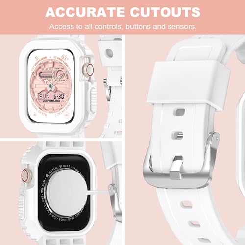 XYF Compatible for Crystal Clear Apple Watch Bands, 45mm 44mm 42mm Bumper Case for Men Women Jelly Sport Cover Strap for iWatch Ultra 3 2 Series 11 10 9 8 7 SE 6 5 4 3 (Matte White, 42/44/45) - Image 4